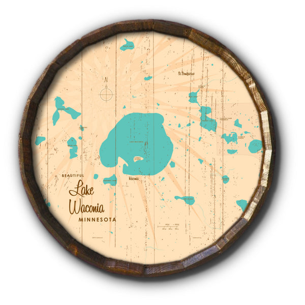 Lake Waconia Minnesota, Rustic Barrel End Map Art