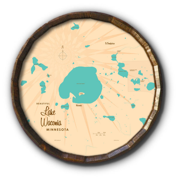 Lake Waconia Minnesota, Barrel End Map Art