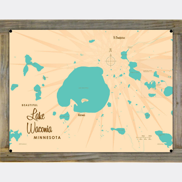 Lake Waconia Minnesota, Wood-Mounted Metal Sign Map Art