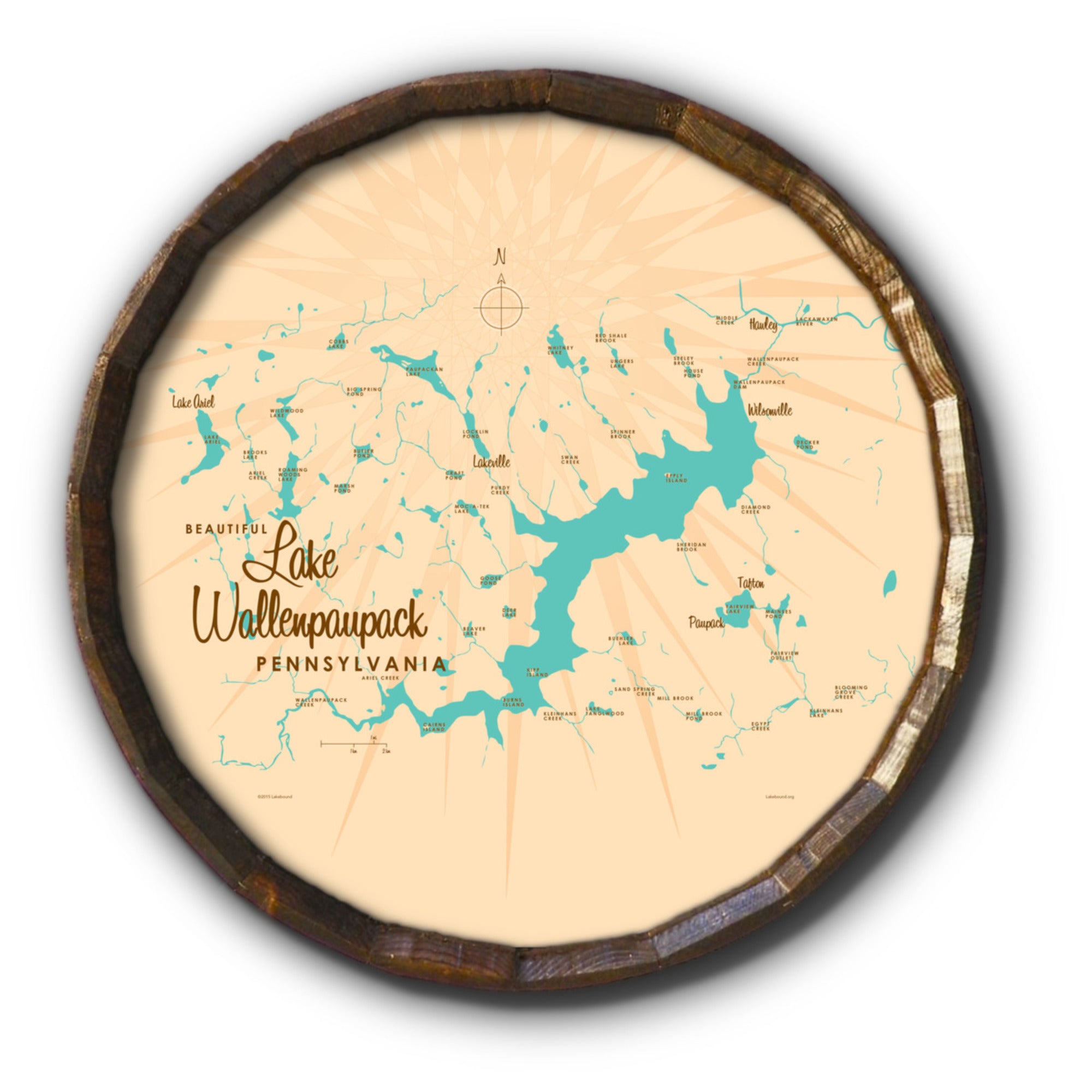 Lake Wallenpaupack Pennsylvania, Barrel End Map Art