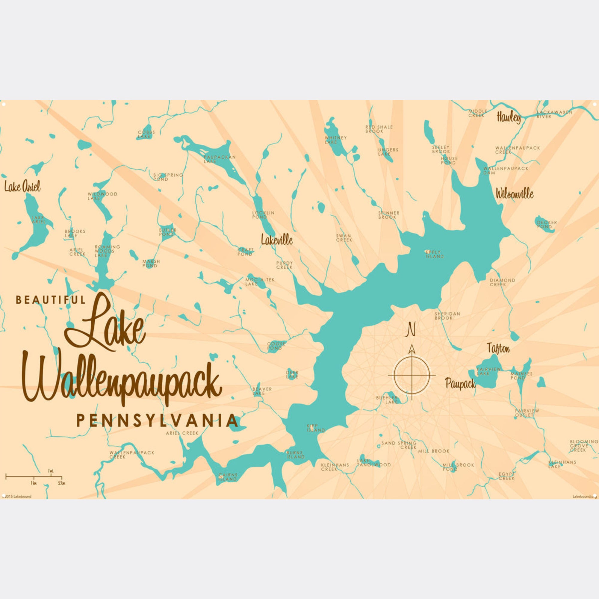 Lake Wallenpaupack Pennsylvania, Metal Sign Map Art