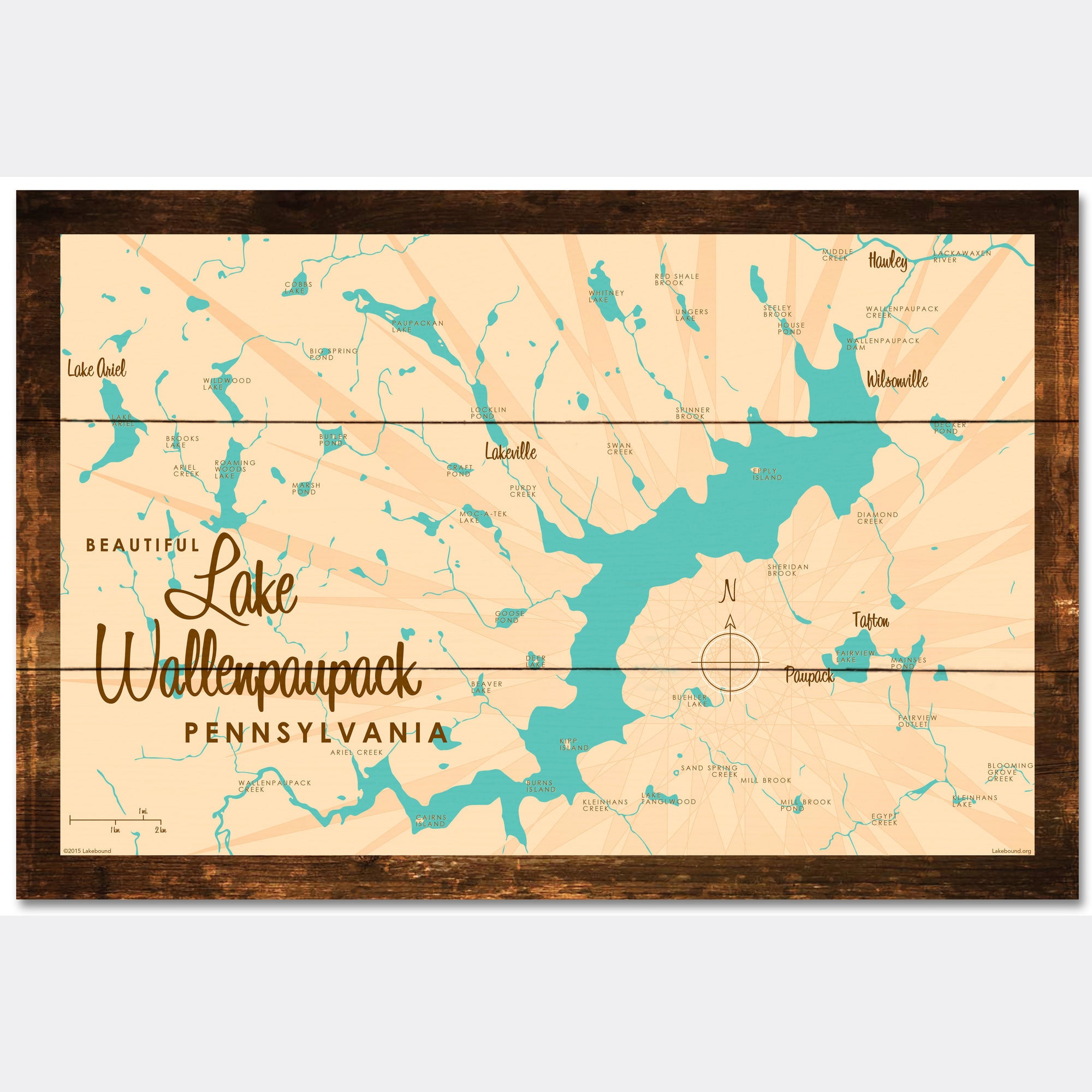 Lake Wallenpaupack Pennsylvania, Rustic Wood Sign Map Art
