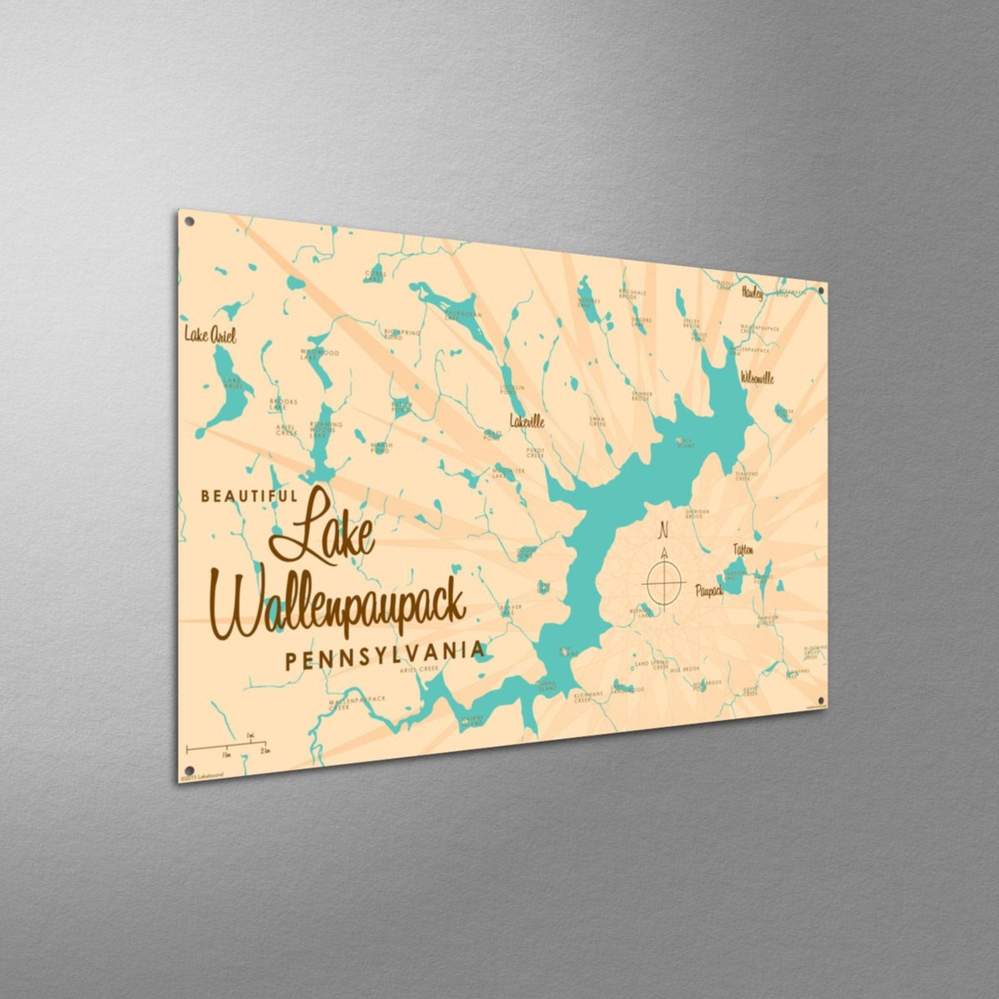 Lake Wallenpaupack Pennsylvania, Metal Sign Map Art