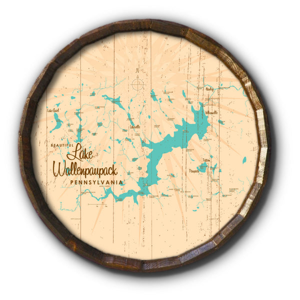 Lake Wallenpaupack Pennsylvania, Rustic Barrel End Map Art