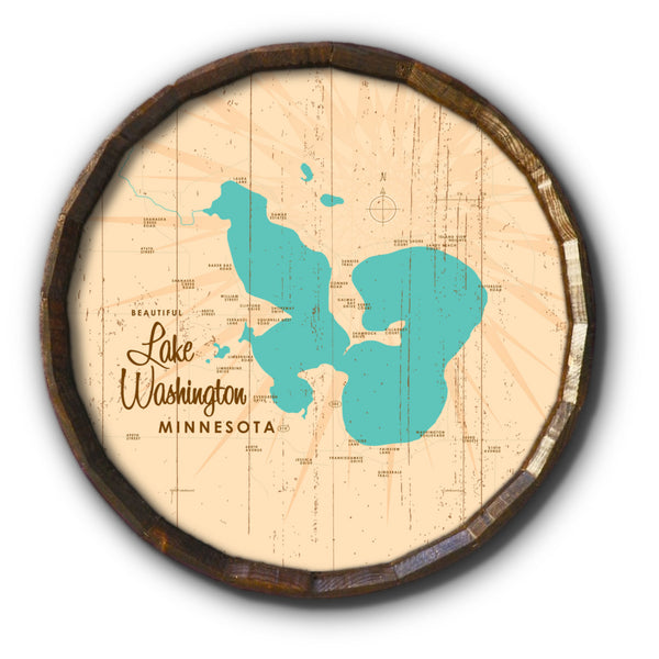 Lake Washington Minnesota, Rustic Barrel End Map Art