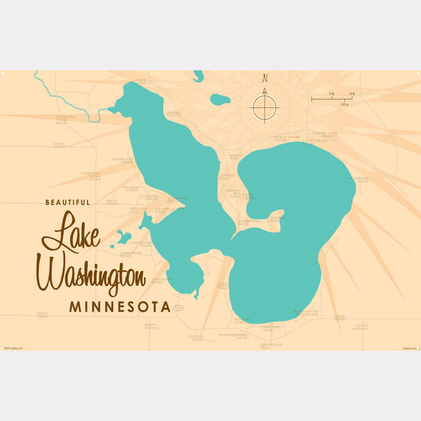 Lake Washington Minnesota, Metal Sign Map Art