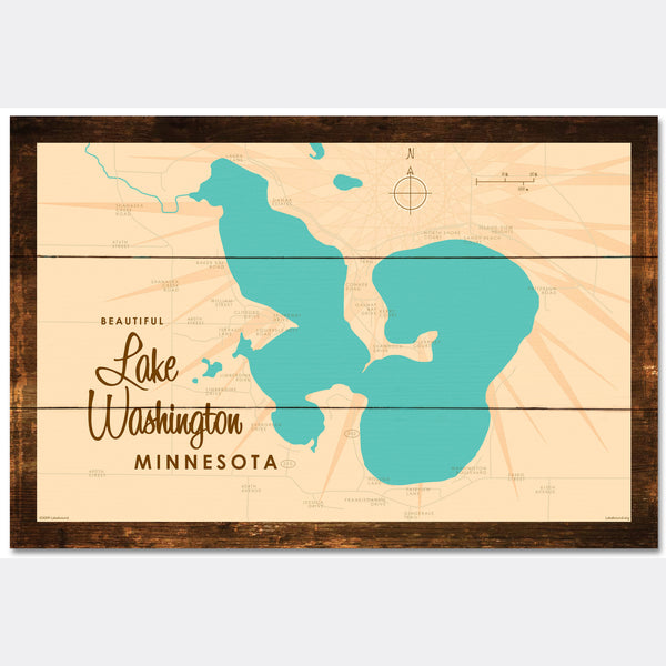 Lake Washington Minnesota, Rustic Wood Sign Map Art
