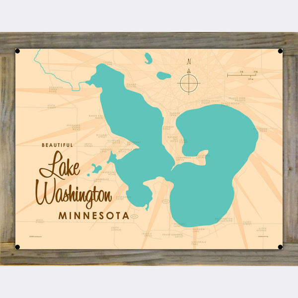 Lake Washington Minnesota, Wood-Mounted Metal Sign Map Art