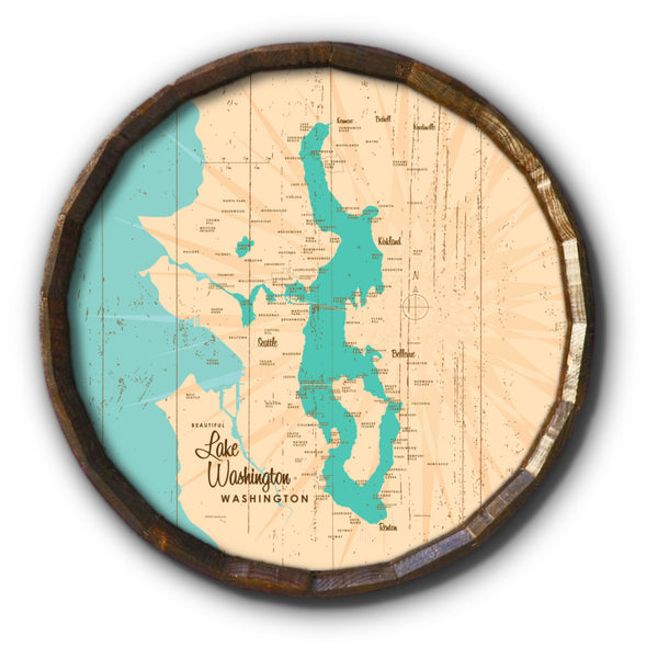 Lake Washington Washington, Rustic Barrel End Map Art