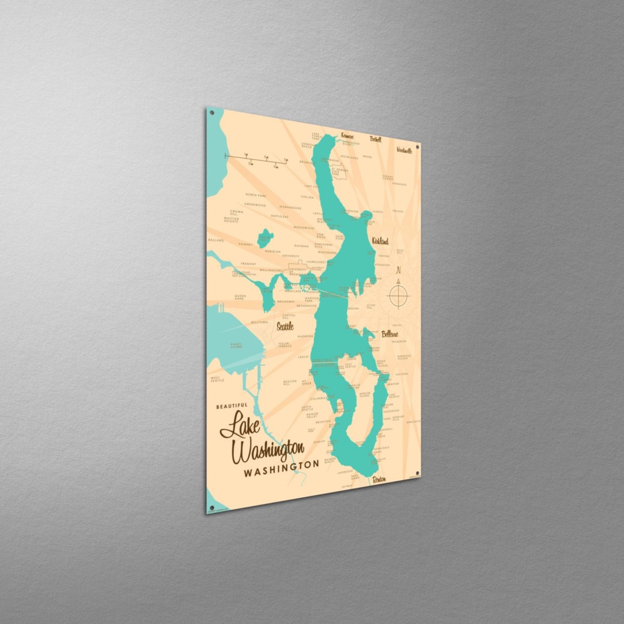 Lake Washington Washington, Metal Sign Map Art
