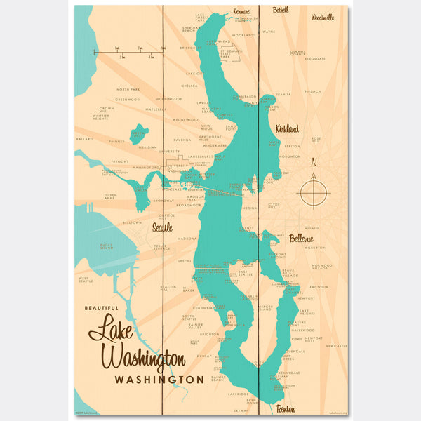 Lake Washington Washington, Wood Sign Map Art