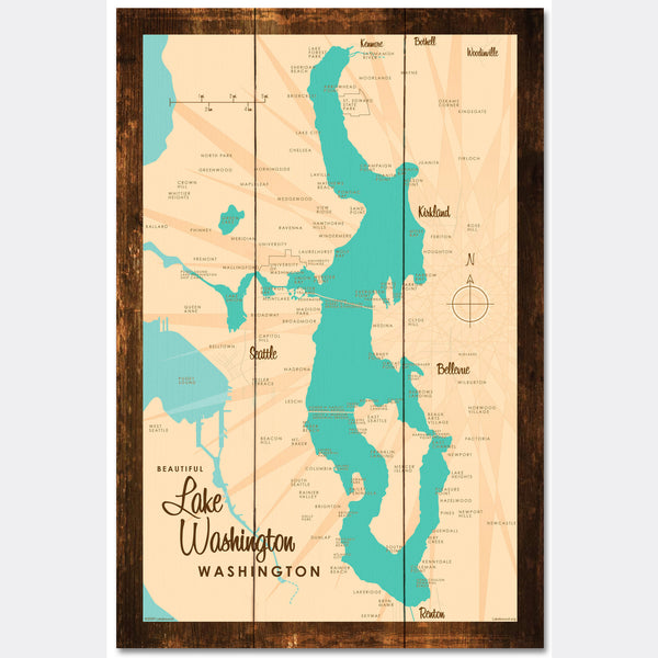 Lake Washington Washington, Rustic Wood Sign Map Art