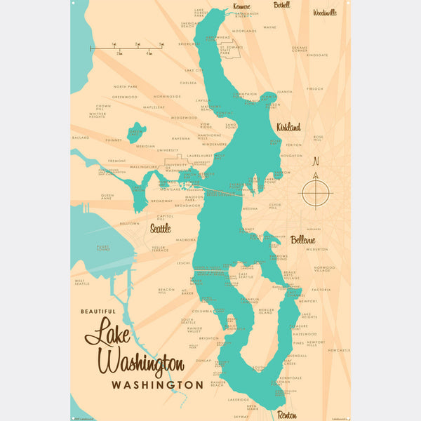 Lake Washington Washington, Metal Sign Map Art