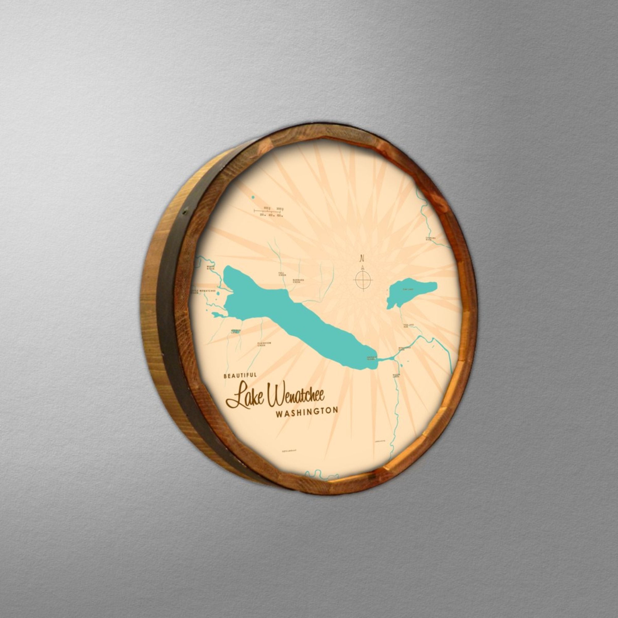 Lake Wenatchee Washington, Barrel End Map Art