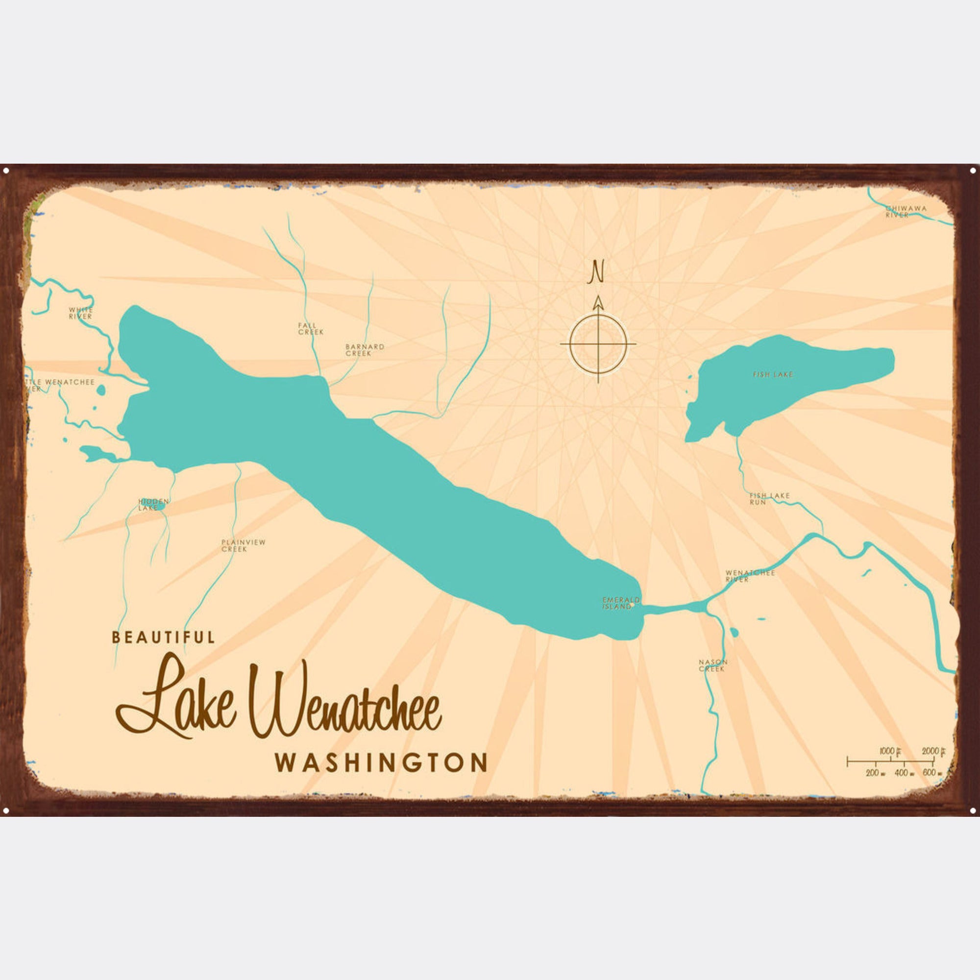Lake Wenatchee Washington, Rustic Metal Sign Map Art
