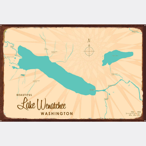 Lake Wenatchee Washington, Rustic Metal Sign Map Art