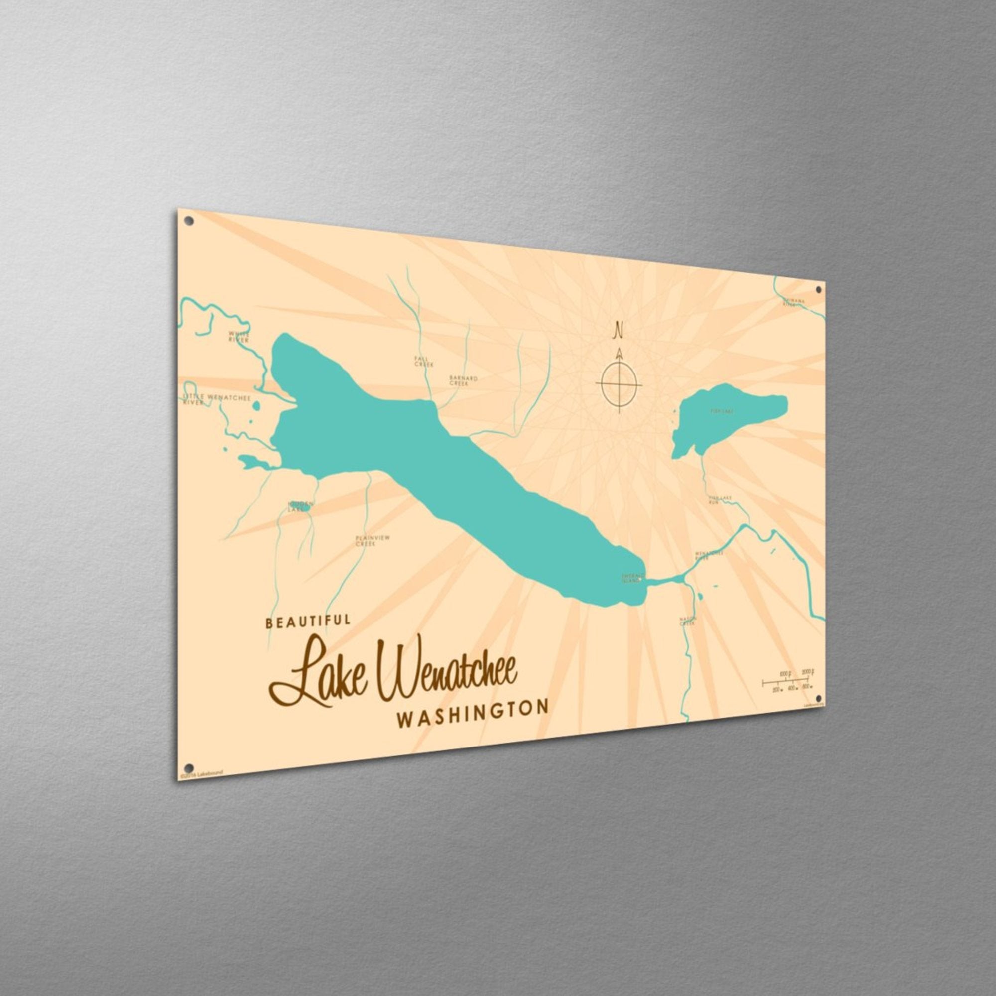 Lake Wenatchee Washington, Metal Sign Map Art