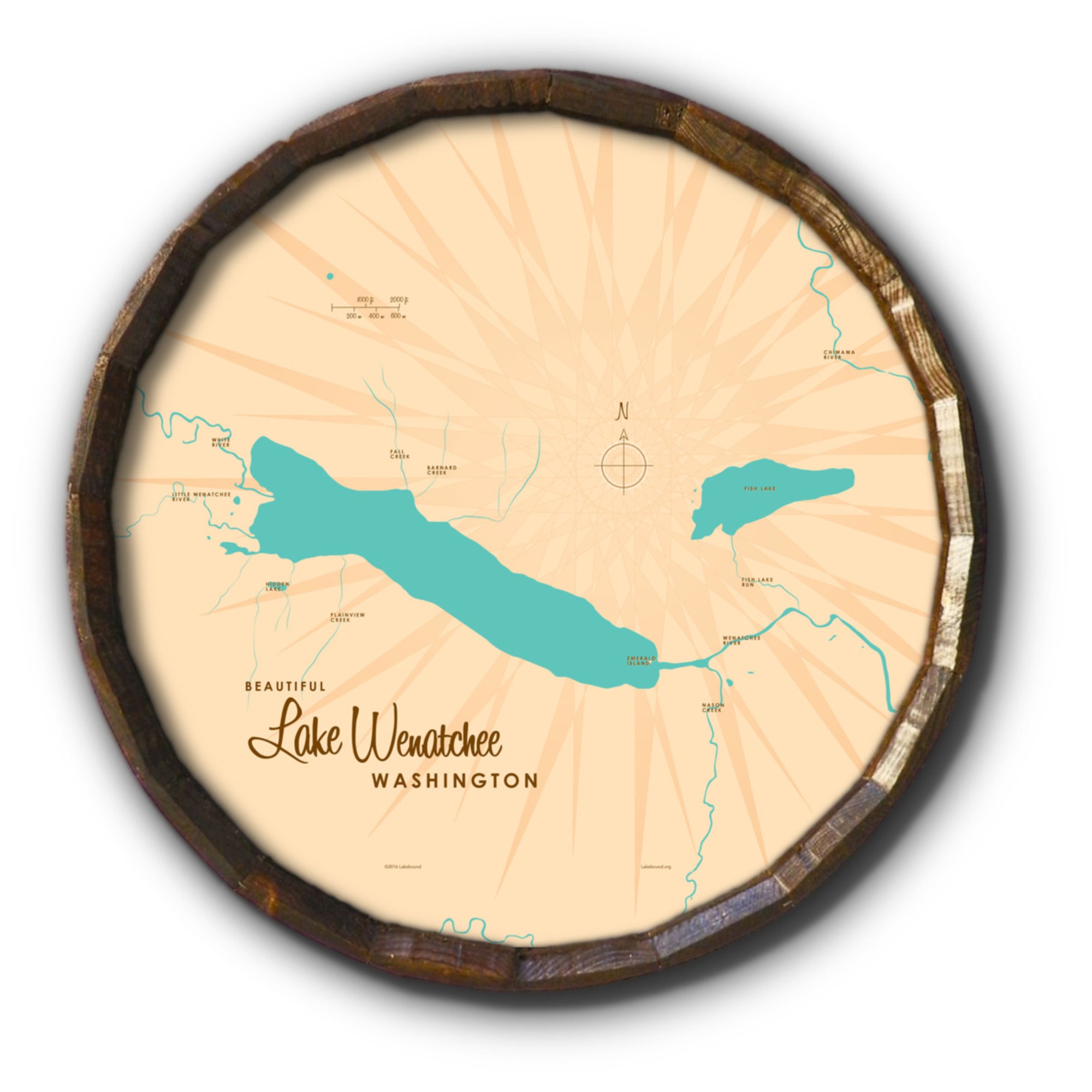 Lake Wenatchee Washington, Barrel End Map Art