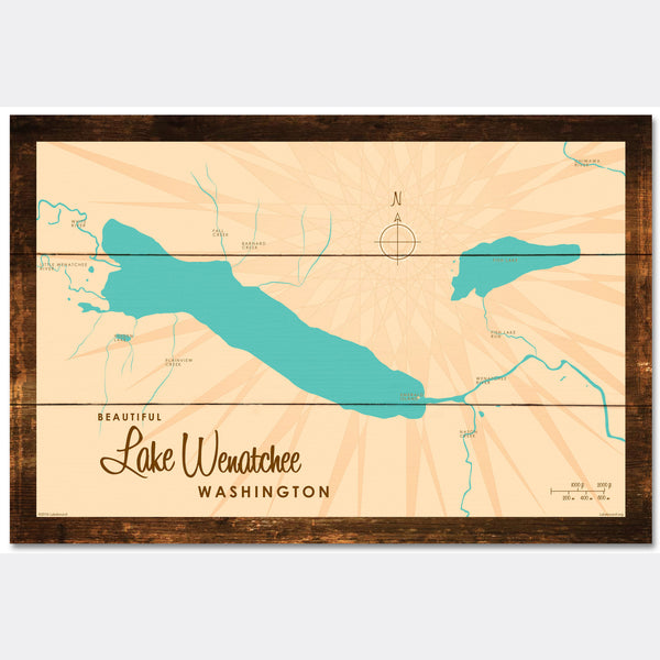 Lake Wenatchee Washington, Rustic Wood Sign Map Art