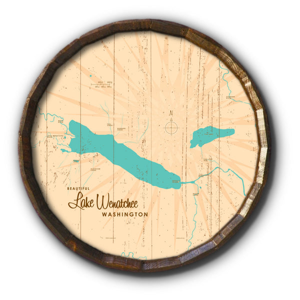 Lake Wenatchee Washington, Rustic Barrel End Map Art