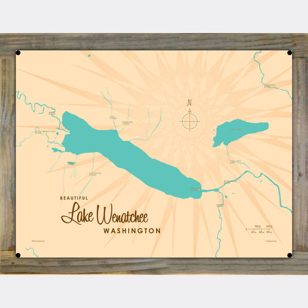Lake Wenatchee Washington, Wood-Mounted Metal Sign Map Art