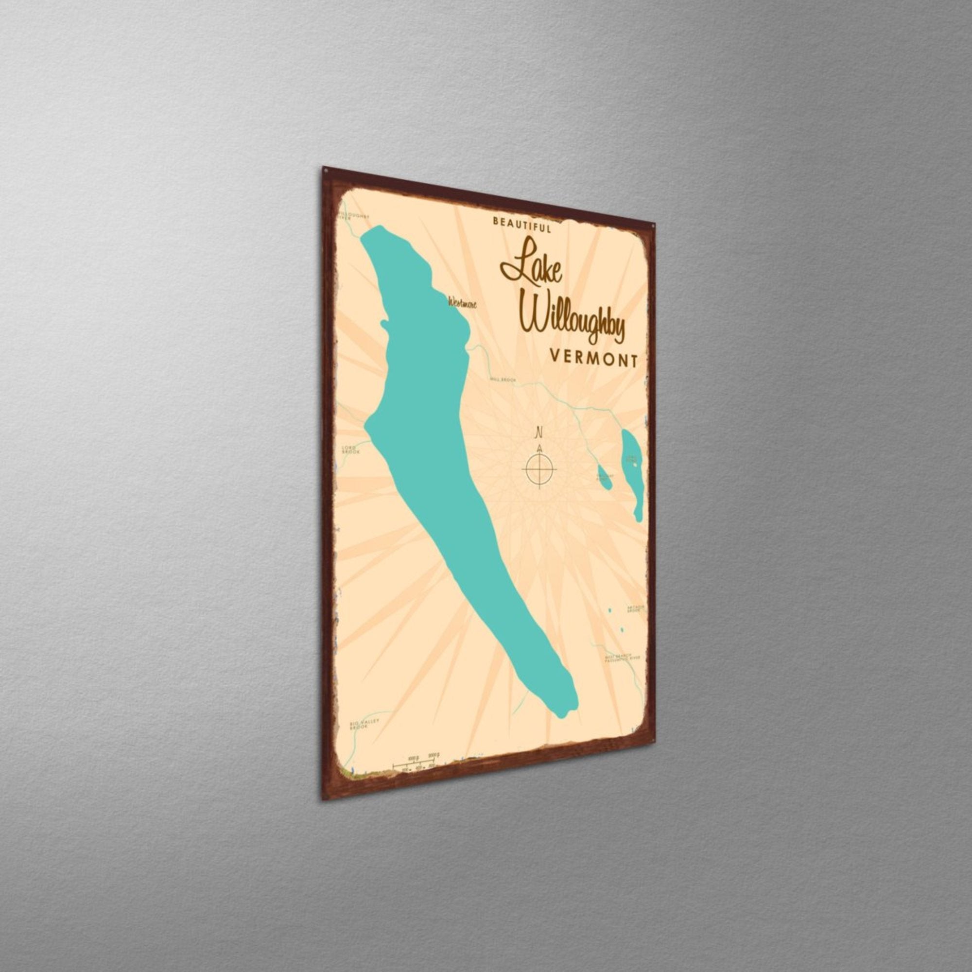 Lake Willoughby Vermont, Rustic Metal Sign Map Art