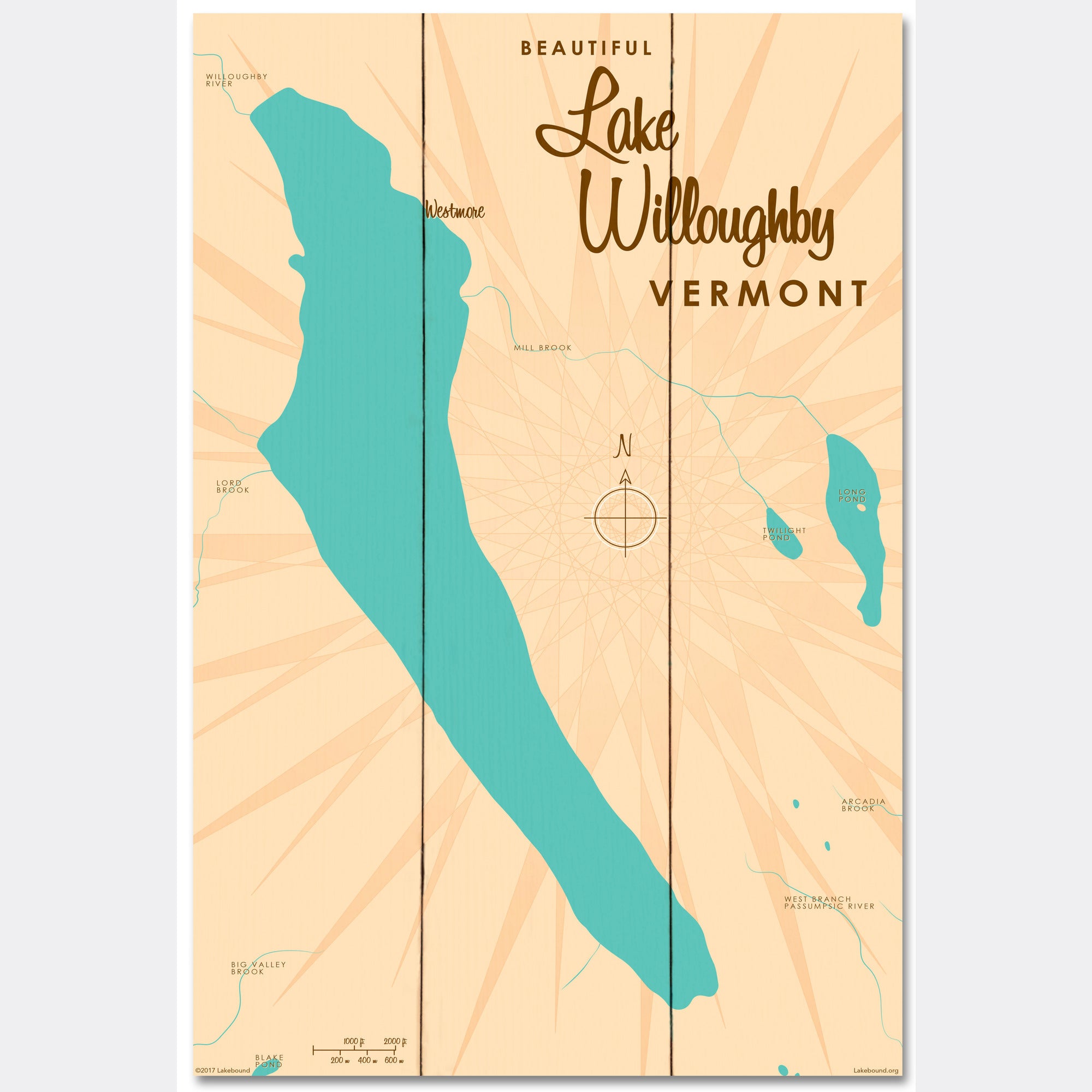 Lake Willoughby Vermont, Wood Sign Map Art