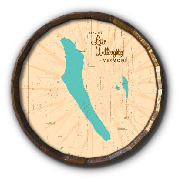 Lake Willoughby Vermont, Rustic Barrel End Map Art