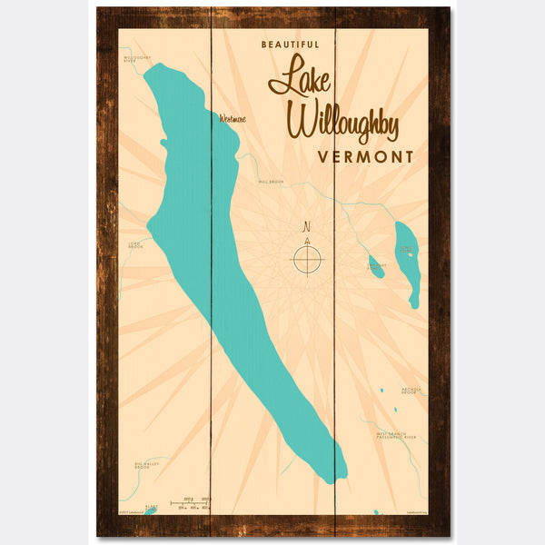 Lake Willoughby Vermont, Rustic Wood Sign Map Art