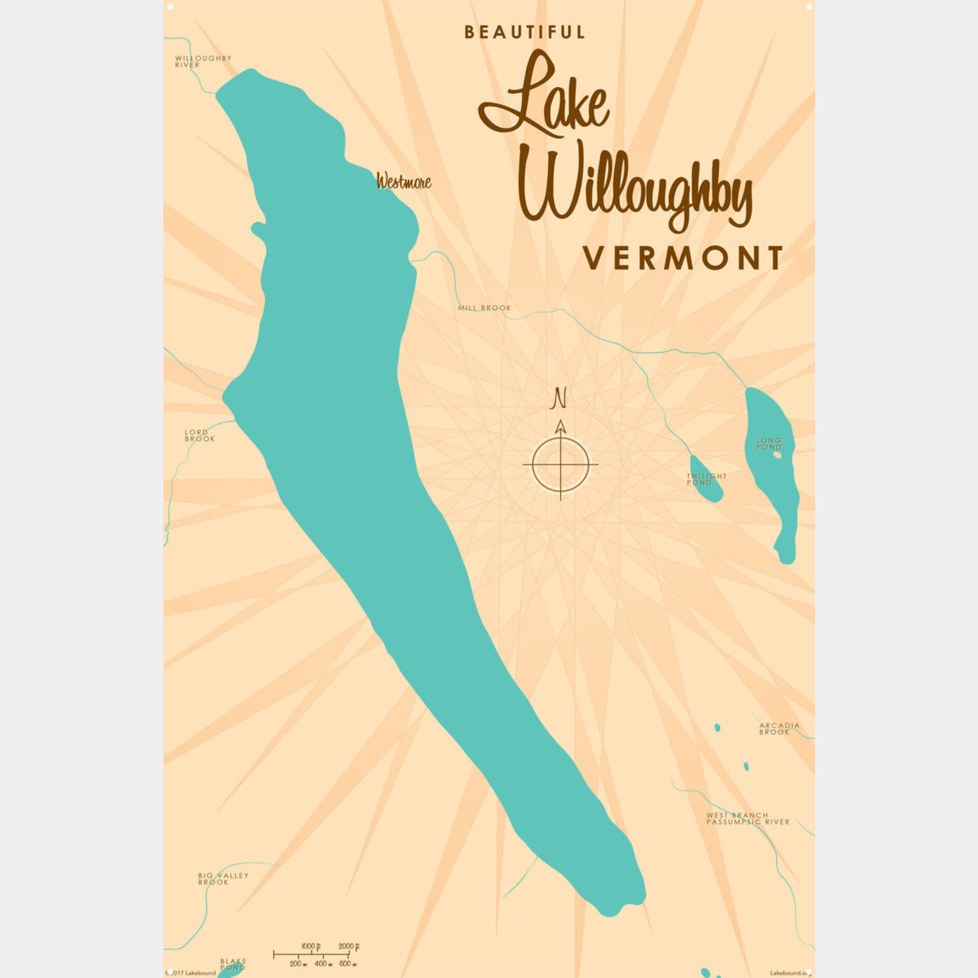 Lake Willoughby Vermont, Metal Sign Map Art