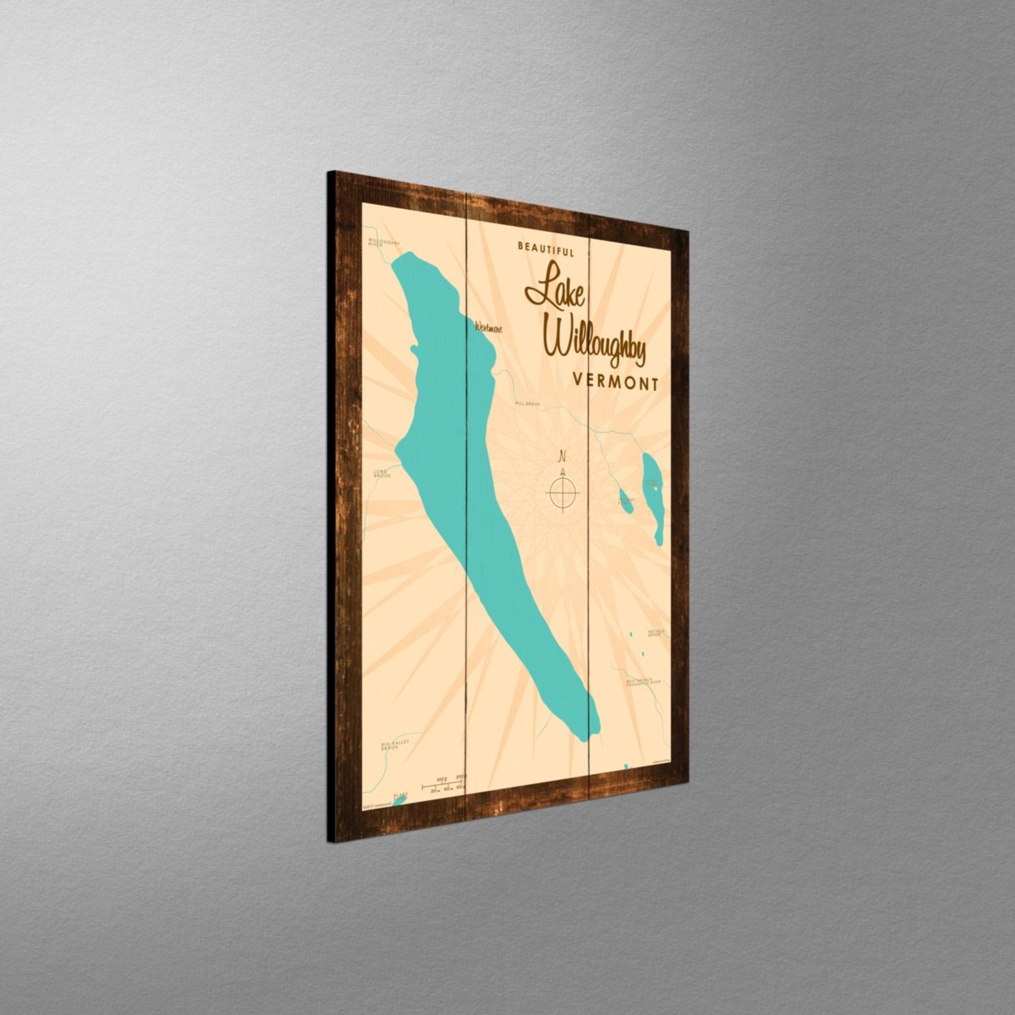 Lake Willoughby Vermont, Rustic Wood Sign Map Art
