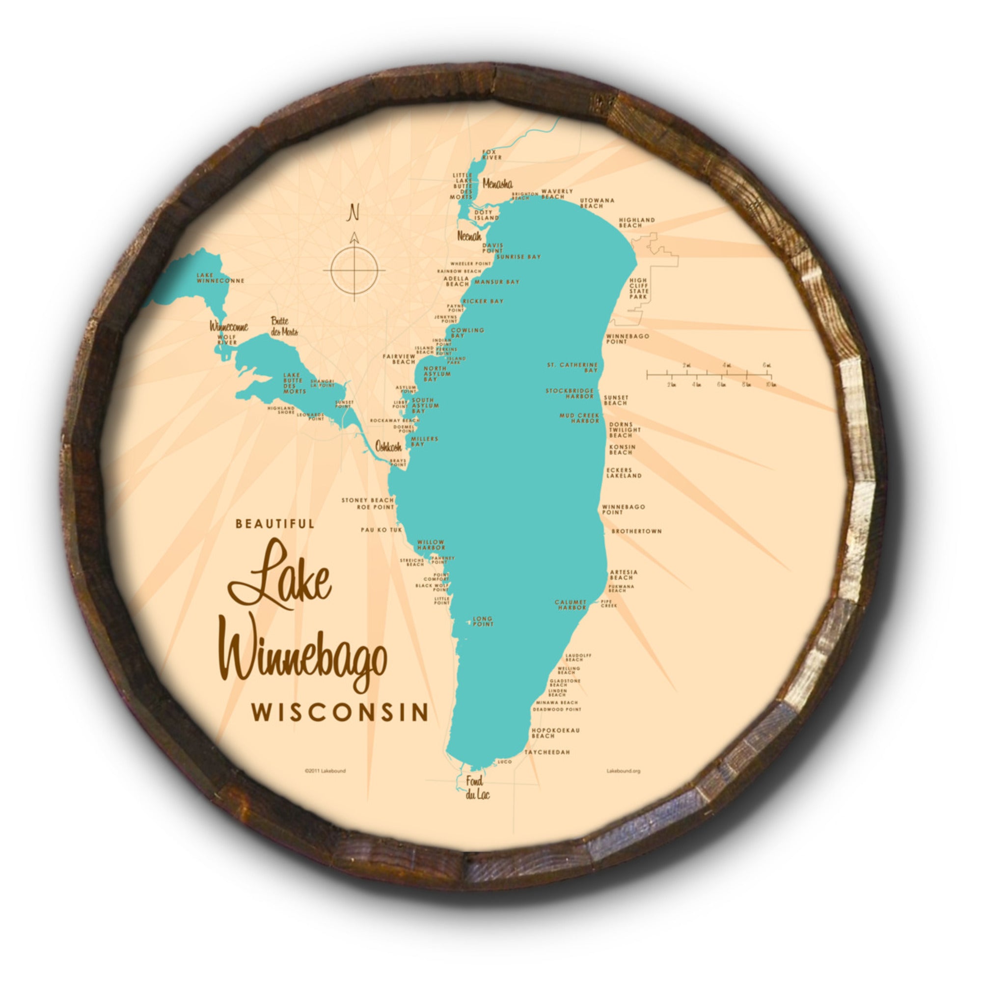 Lake Winnebago Wisconsin, Barrel End Map Art