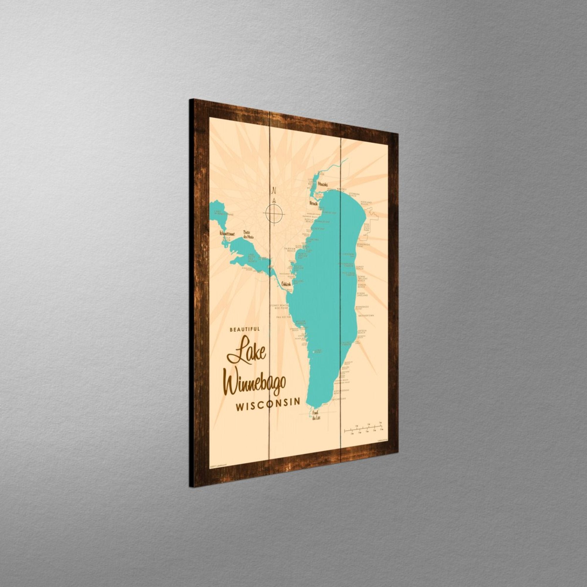 Lake Winnebago Wisconsin, Rustic Wood Sign Map Art
