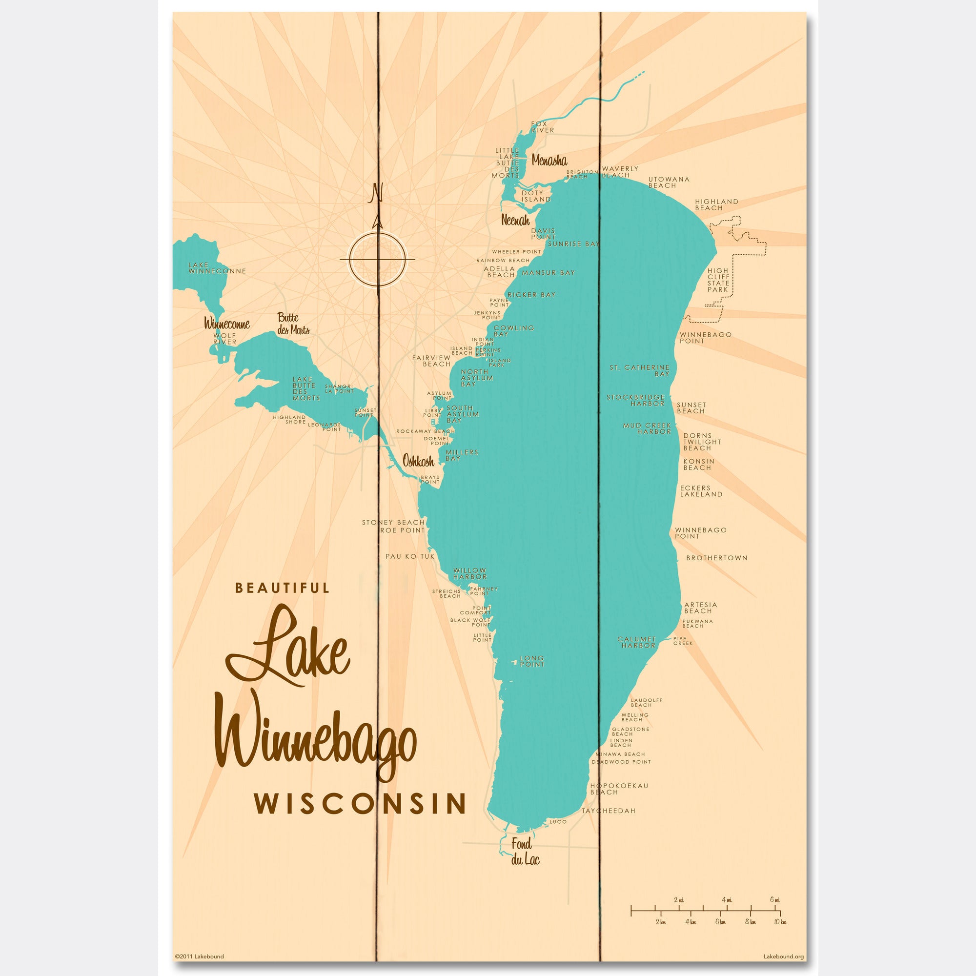 Lake Winnebago Wisconsin, Wood Sign Map Art