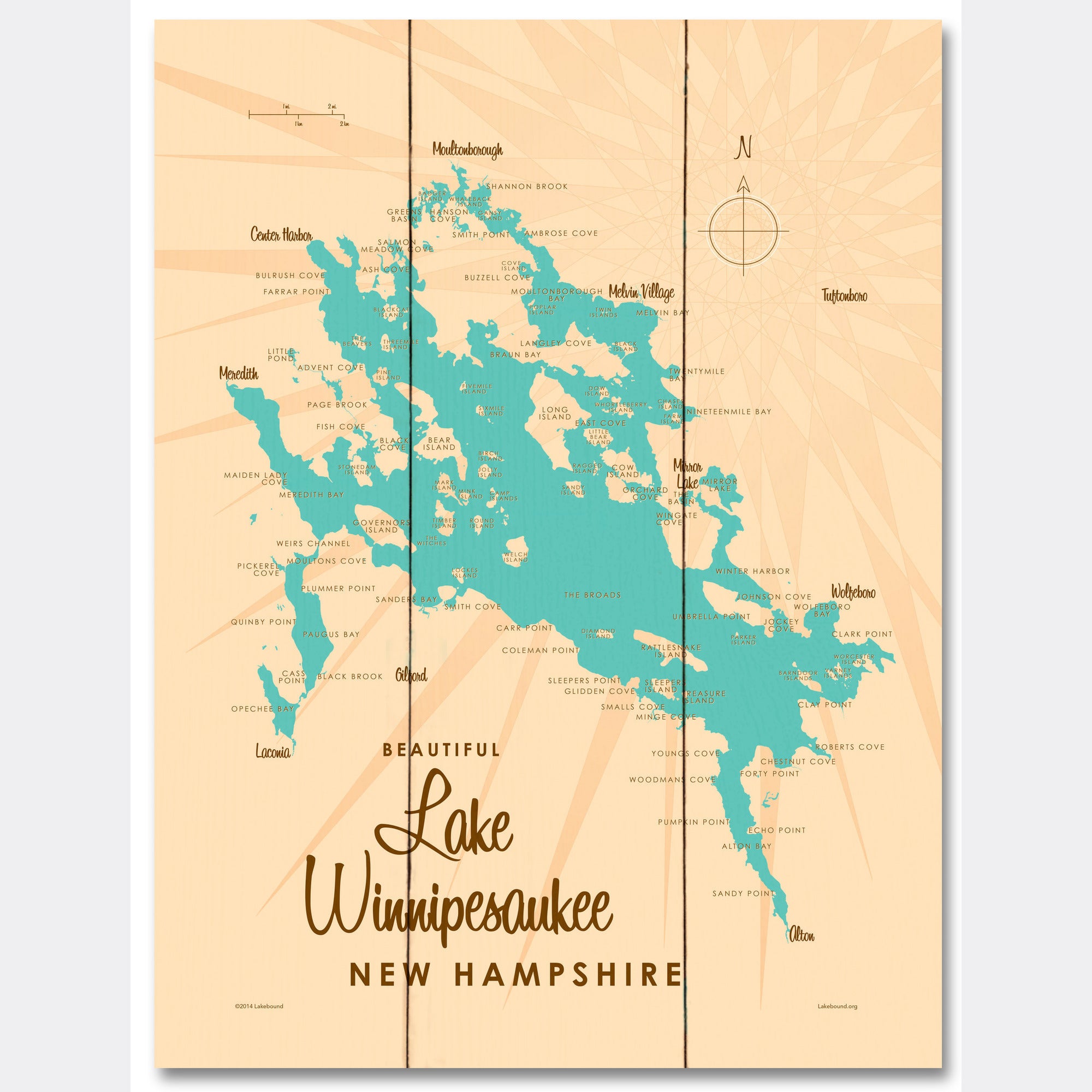 Lake Winnipesaukee New Hampshire, Wood Sign Map Art