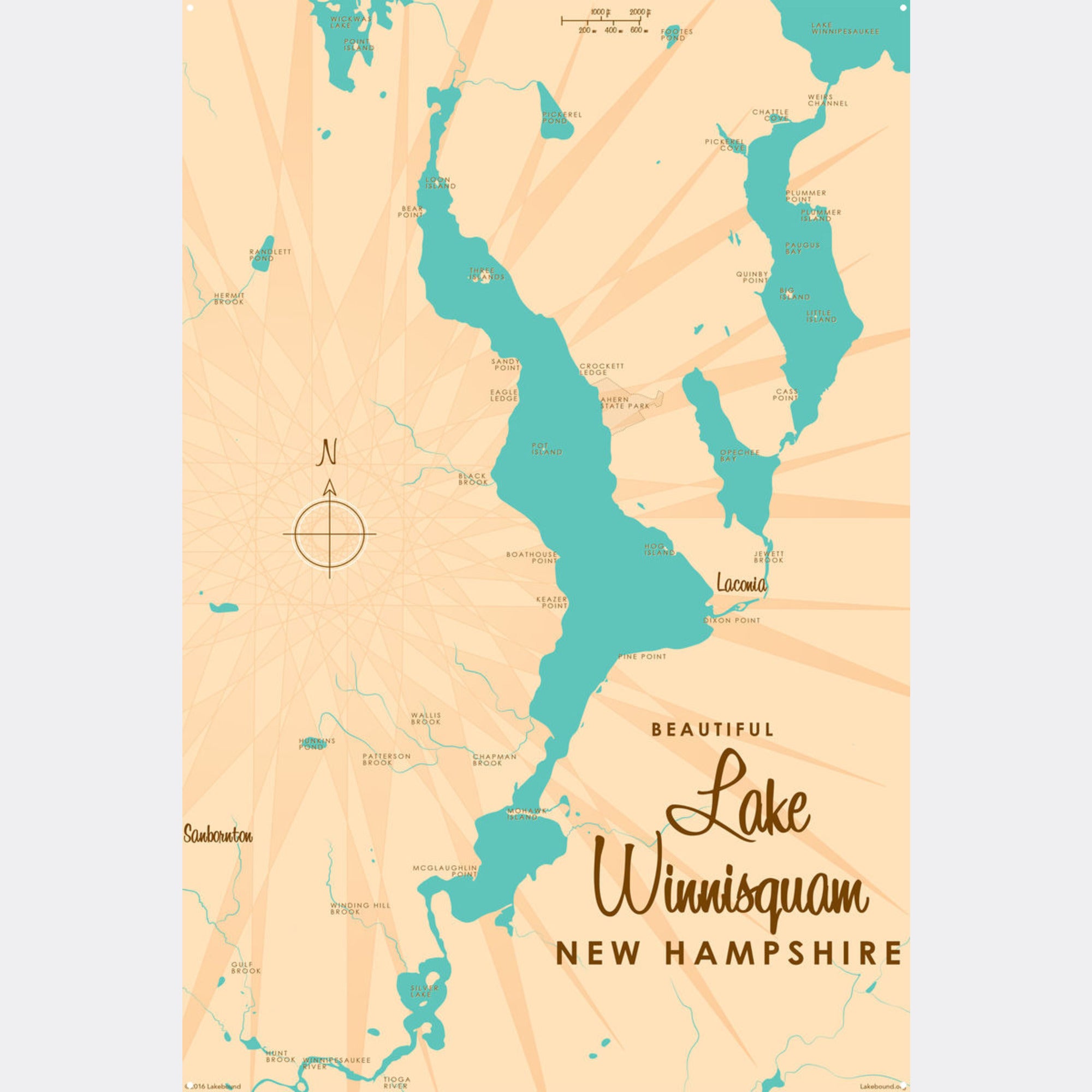 Lake Winnisquam New Hampshire, Metal Sign Map Art