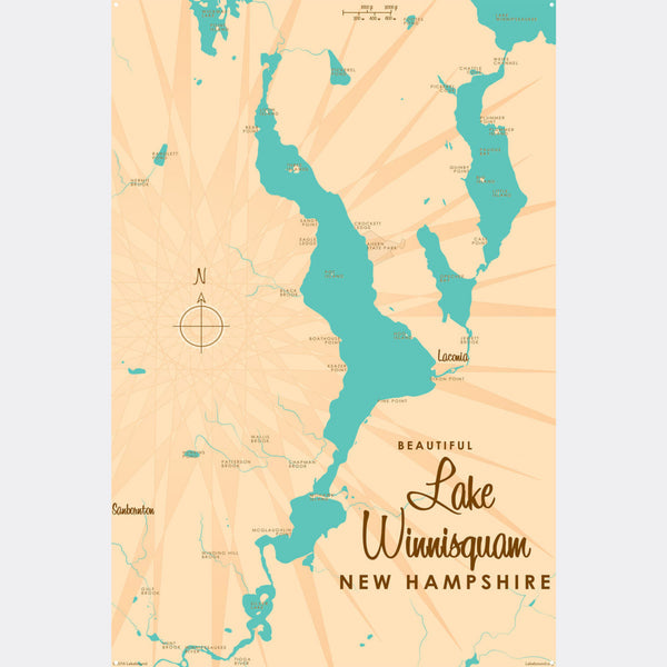 Lake Winnisquam New Hampshire, Metal Sign Map Art