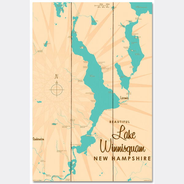 Lake Winnisquam New Hampshire, Wood Sign Map Art