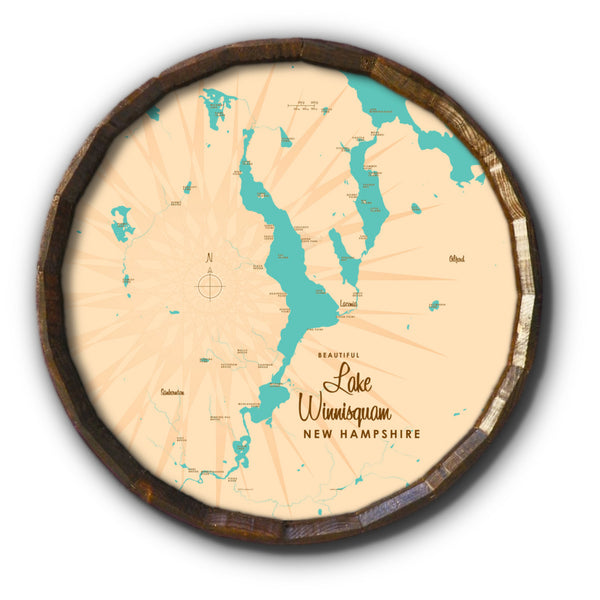 Lake Winnisquam New Hampshire, Barrel End Map Art