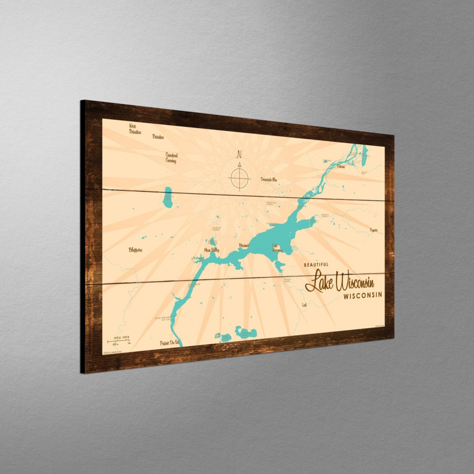 Lake Wisconsin Wisconsin, Rustic Wood Sign Map Art