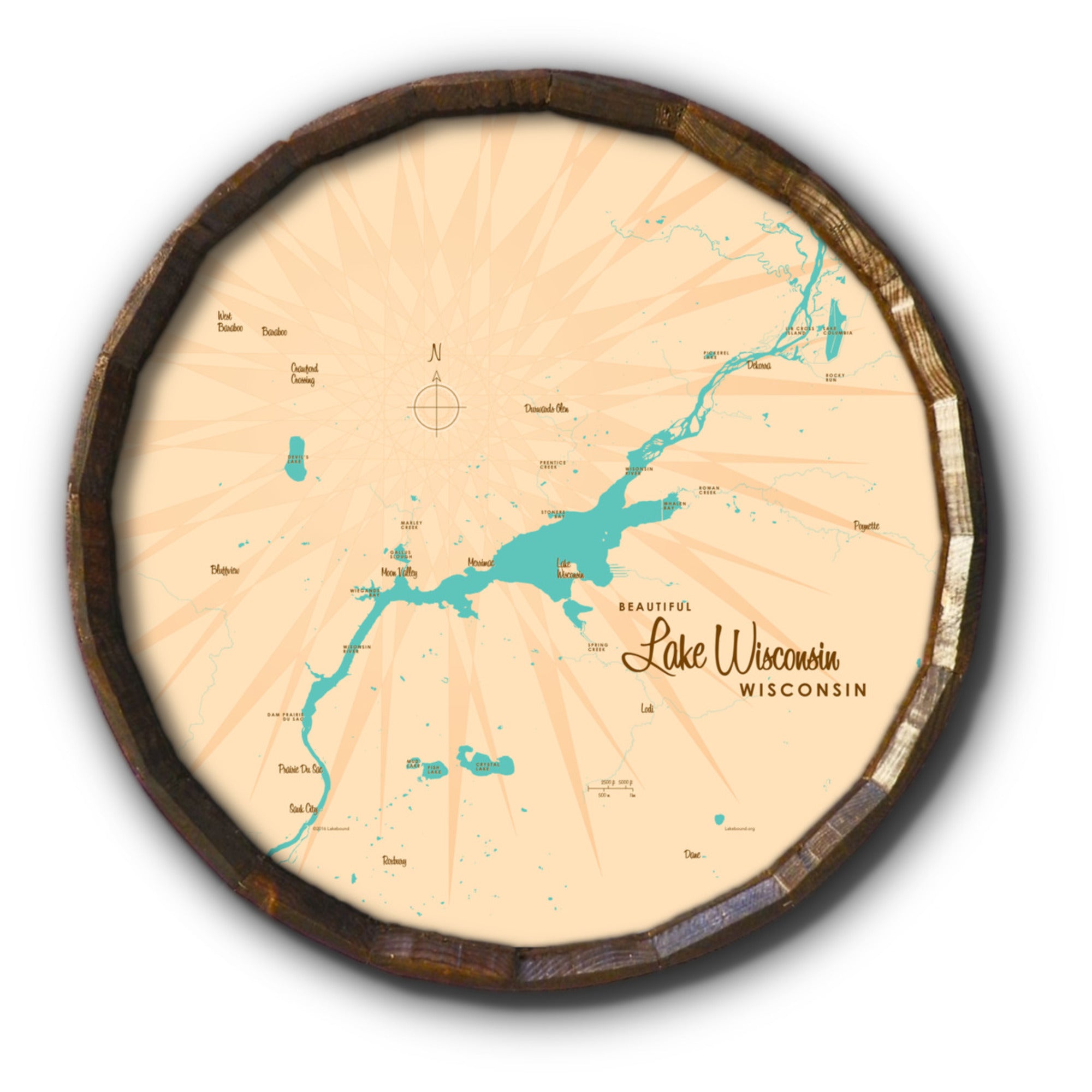 Lake Wisconsin Wisconsin, Barrel End Map Art