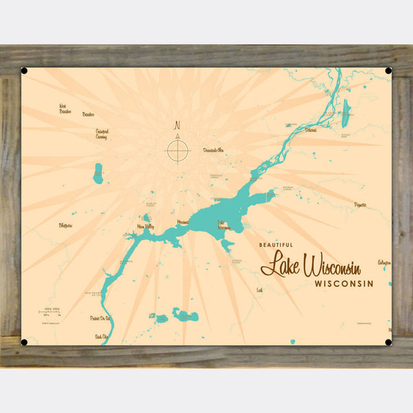 Lake Wisconsin Wisconsin, Wood-Mounted Metal Sign Map Art