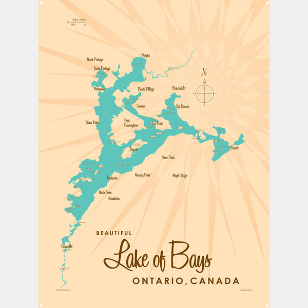 Lake of Bays Ontario Canada, Metal Sign Map Art