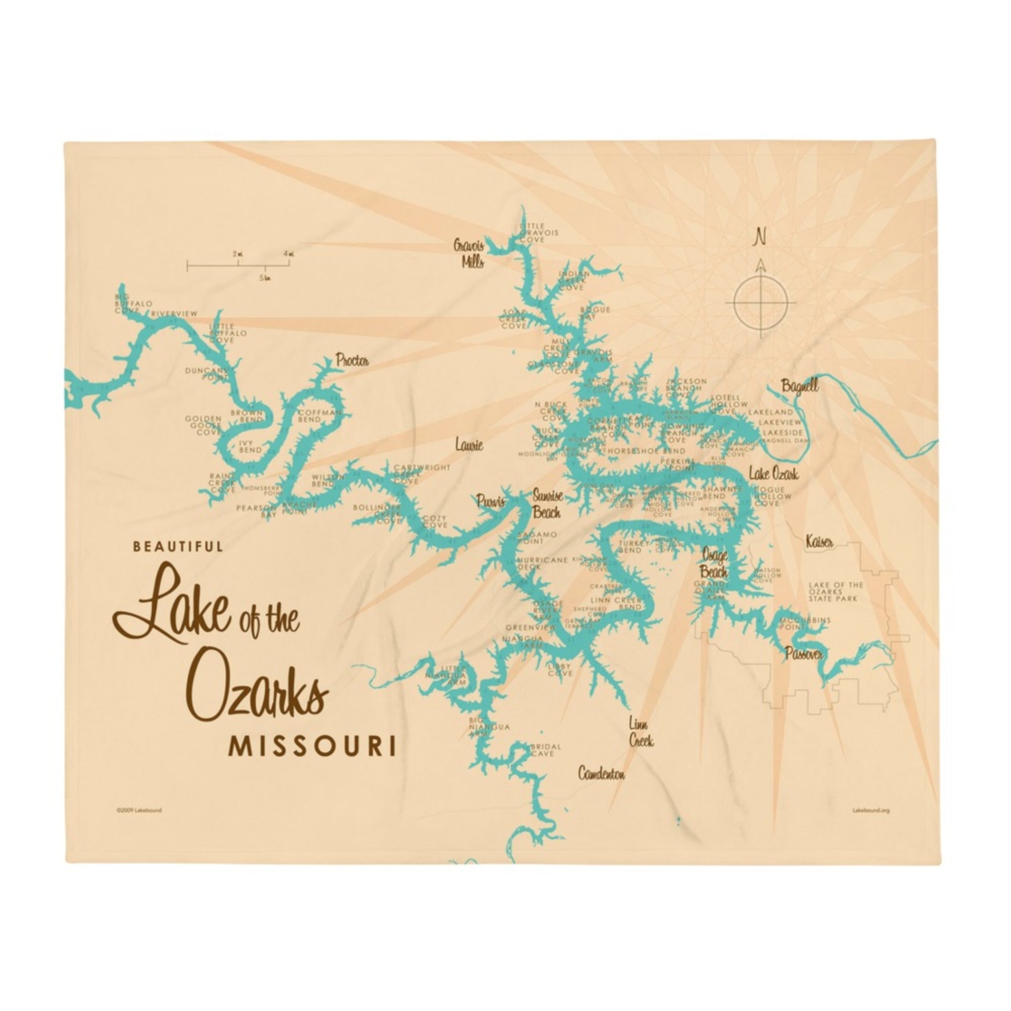 Lake of the Ozarks Missouri (with Mile Markers) Throw Blanket