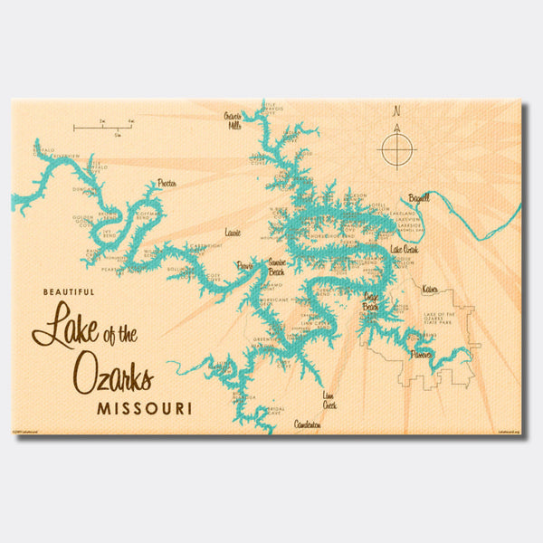 Lake of the Ozarks Missouri (with Mile Markers), Canvas Print