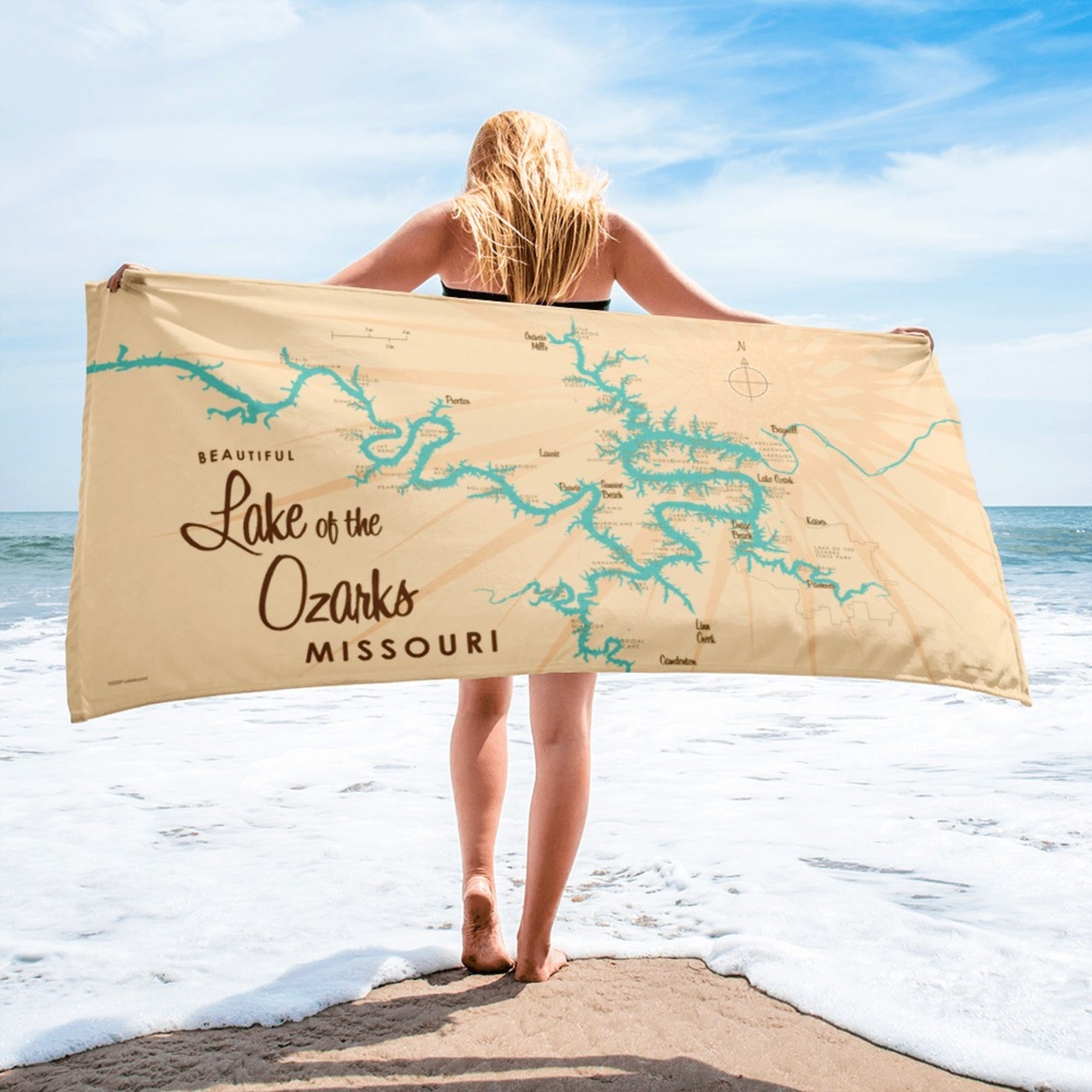 Lake of the Ozarks Missouri (with Mile Markers) Beach Towel