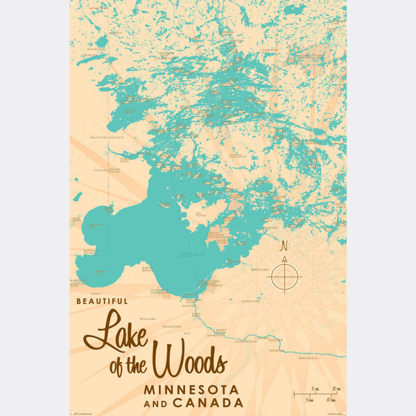 Lake of the Woods Minnesota, Metal Sign Map Art