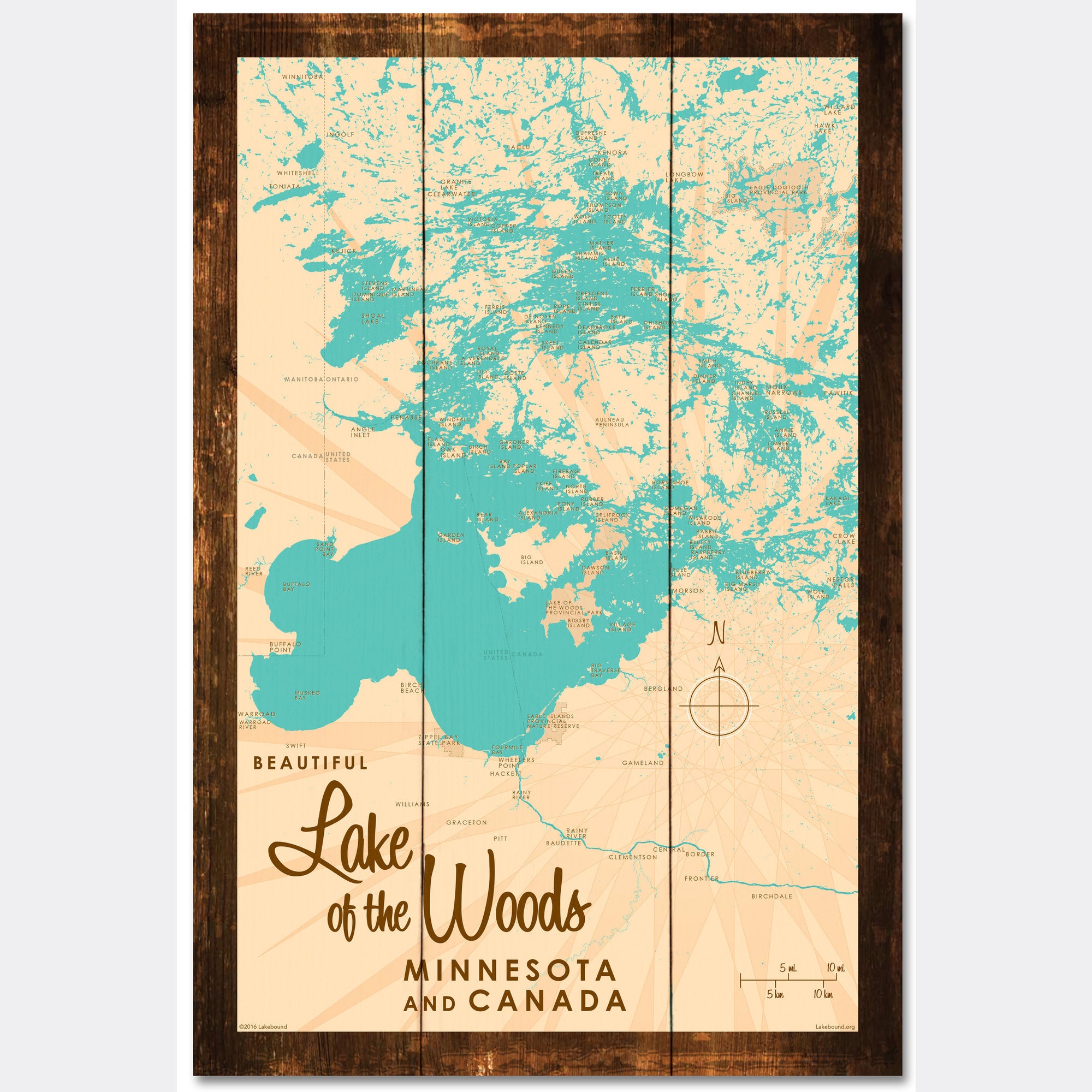 Lake of the Woods Minnesota, Rustic Wood Sign Map Art