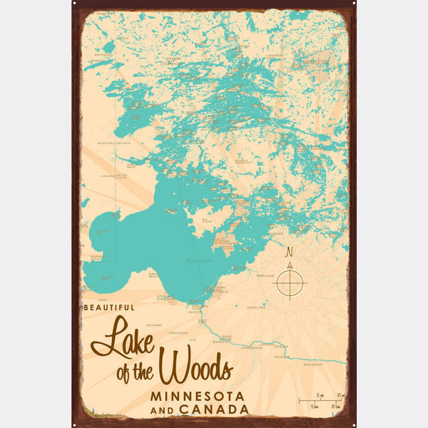 Lake of the Woods Minnesota, Rustic Metal Sign Map Art