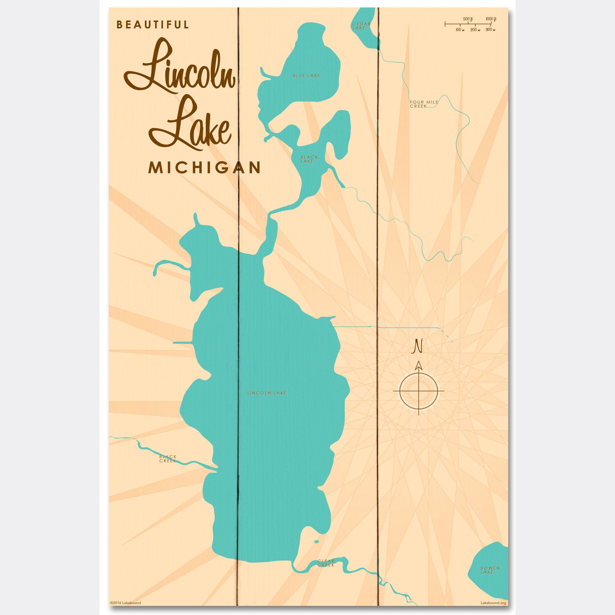 Lincoln Lake Michigan, Wood Sign Map Art